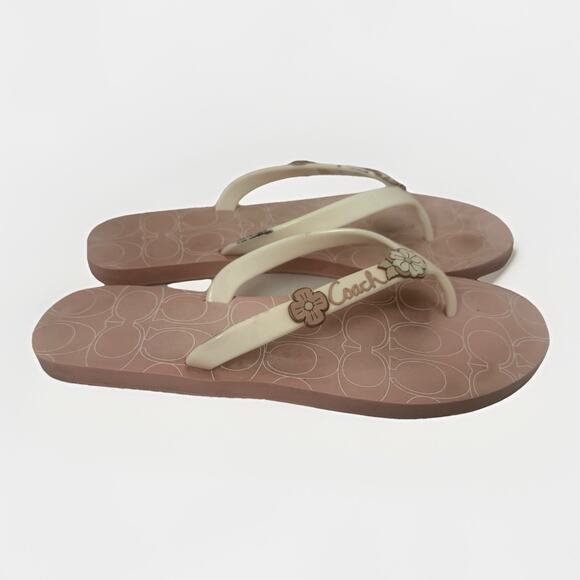 Coach Cosma Jelly Flip Flops Size 8 White Pink Flower Thong Sandals FLAW - Picture 1 of 8